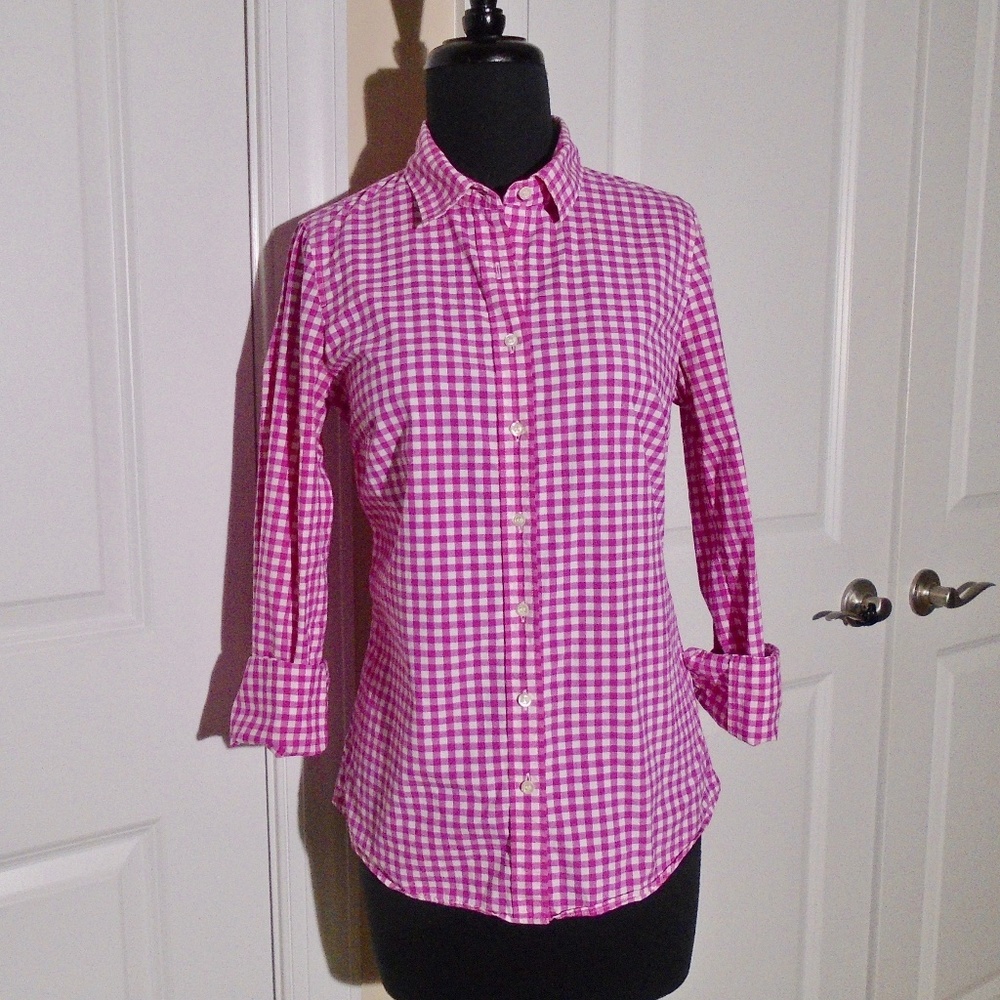 J CREW Perfect Shirt in Gingham 2 Raspberry